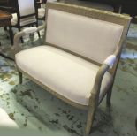 CANAPE, 19th century French Empire style traditionally grey painted and antique linen upholstered,