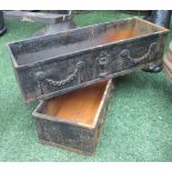 CAST IRON TROUGHS, a pair, in vintage black finish with swag motifs, 60cm x 21cm.