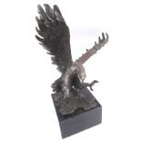 EAGLE SCULPTURE, Talos Gallery, marble block base, 49cm H overall.