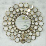 MIRROR, circular bevelled plate with circular mirrored, gilded surround, 83cm diam.