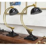 DESK/STUDY LAMPS, a pair, Art Deco style in a black and gilt metal finish, 52cm H.