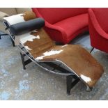 LOUNGER, Le Corbusier style in cowhide on a chromed metal frame, 50cm x 160cm.