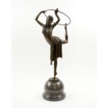 FIGURAL BRONZE SCULPTURE, Talos Gallery, study of an Art Deco style hoop dancer, marble base,