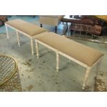 WINDOW SEATS, a pair, distressed white painted,