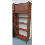 LADDERAX, teak, single stack, with sliding door cabinet and shelves, 201cm H x 82cm W x 37cm D.