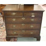 CHEST, early 18th century English Queen Anne figured walnut with two short and three long drawers,