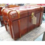 LEATHER CABIN TRUNK, Ralph Lauren style tan leather finish brass detail, lined interior,