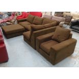 CORNER SOFA, in a burnt umber alcantra frabric, 200cm x 104cm x 96cm, with a matching chair,