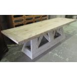 REFECTORY TABLE, reclaimed vintage pine, three plank cleated top and gabled stretchered support,