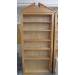 OPEN BOOKCASE, oak veneer pediment to top with five shelves below, 100cm x 27cm x 236cm H.