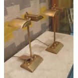 PAIR OF BANKERS LAMPS, in the style of Basselink and Jones double arrow lamps, brass finish, 42cm H.