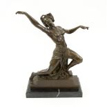 FIGURATIVE BRONZE, Art Deco style, study of female dancer, marble base, 38cm H.