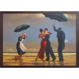 AFTER JACK VETTRIANO, 'The singing butler', oil on canvas, 90cm x 118cm, framed.