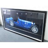 RACE CAR, framed and glazed, 93cm x 172cm.