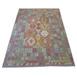 AFGHAN KILIM, 237cm x 173cm, of various polychrome motifs on en-gris field.