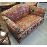 SOFA, two seater, early 20th century walnut with kilim upholstery, 153cm L x 80cm H x 80cm.