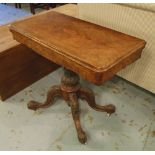 CARD TABLE, Victorian walnut on a carved central column and quadraform supports,