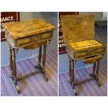 WORK TABLE, circa 1870, French, walnut, with hinged top, lift out tray and sliding bag below,