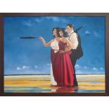 AFTER JACK VETTRIANO, 'The missing man', oil on canvas, 90cm x 118cm, framed.