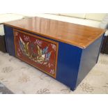 CHEST, Naval style with removable pine top on a blue painted base with painted detail,