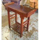 CHINESE ALTAR TABLE, firwood with lacquer finish and small drawer, 82cm W x 37cm D x 84cm H.