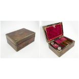 VICTORIAN ROSEWOOD TRAVELLING BOX, with brass inlays and fitted interior,