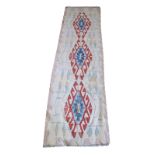 VINTAGE QASHQAI KILIM RUNNER, 262cm x 76cm, geometric polychrome designs.