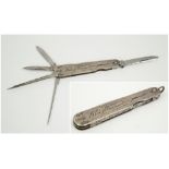 SILVER FOLDING PEN KNIFE, Sheffield 1951, 7.75cm L, with engraved signature.