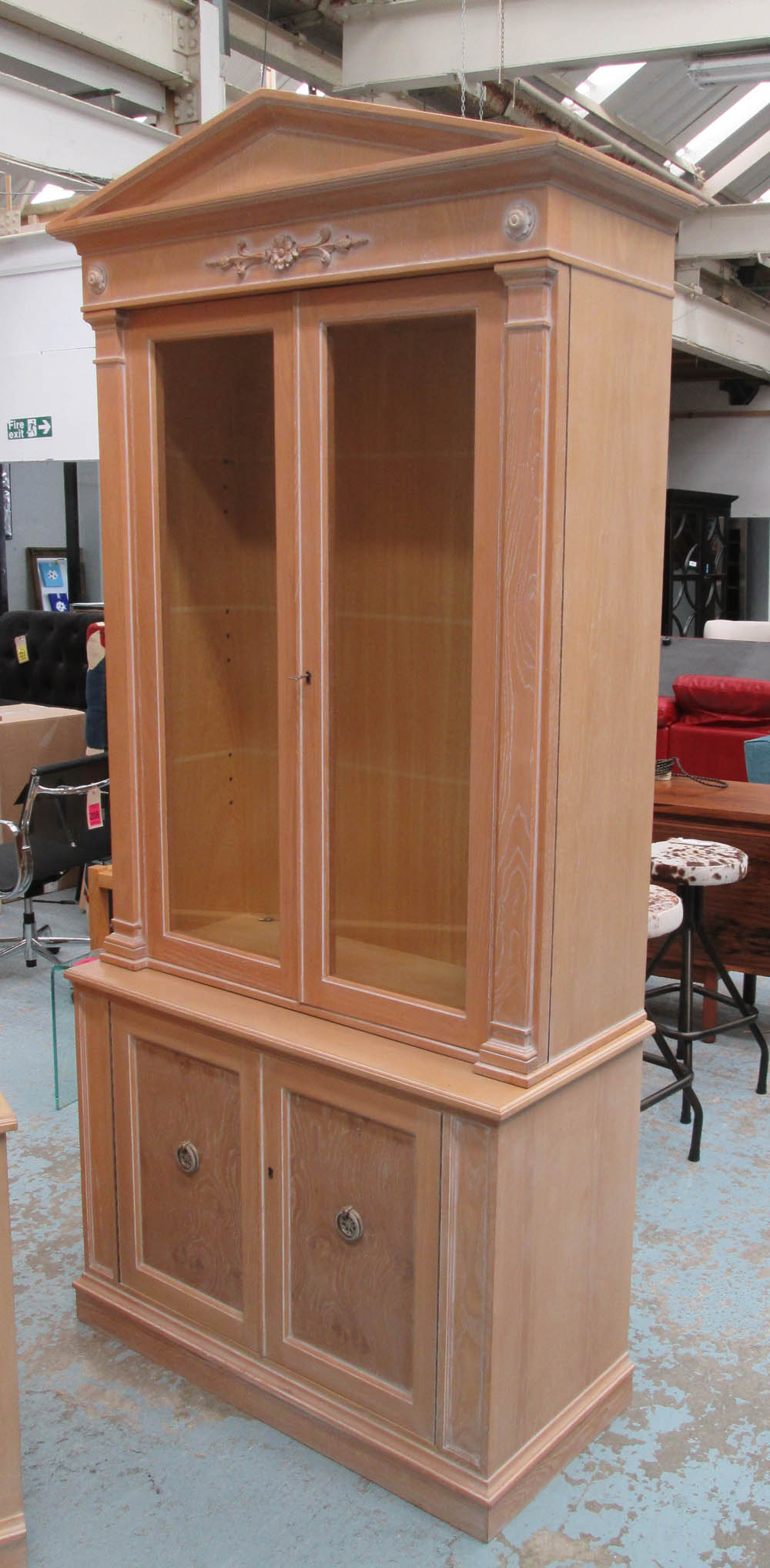 GLAZED BOOKCASE, Classical style, in limed oak,