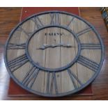 WALL CLOCK, timber and wrought iron, 82cm diam. max.