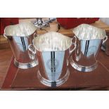 ICE BUCKETS, a set of three, Louis XV style plated, 23cm W.