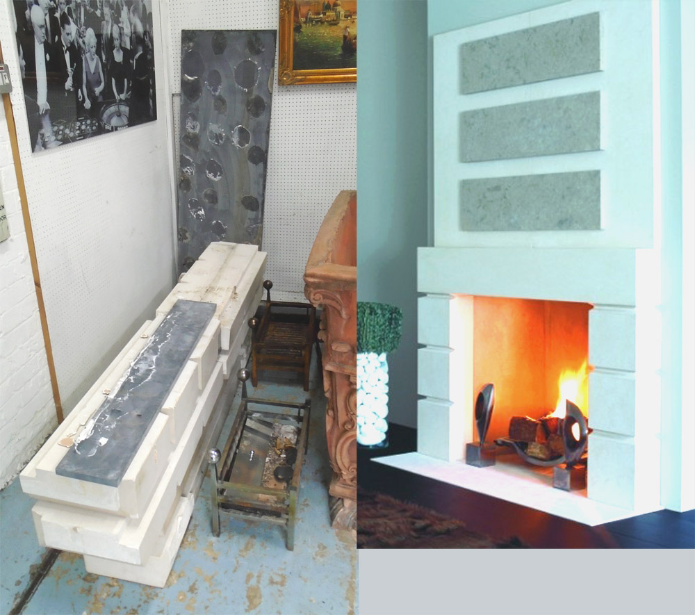 HOPPEN STYLE FIREPLACE, picture available of complete piece, 90cm W (with faults).