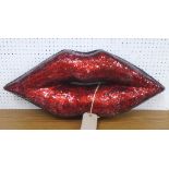 WALL HANGING, 'Red Lips', Retro art design, wall hanging, red mosaic glass decoration,