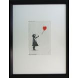 AFTER BANKSY, 'The Girl with the Red Balloon', stencil on paper, 30cm x 21cm, framed and glazed.