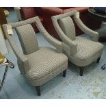 OPEN ARMCHAIRS, a pair, in herringbone fabric patterned upholstery, 70cm W.