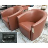 DAVIDSON HIGHLEY TUB ARMCHAIRS, a pair, English, stitched tan brown hide leather, labeled, 70cm W.