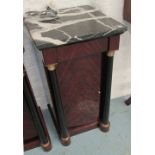 SIDE CABINET, Empire style with marble top and cupboard below, 39cm x 36cm x 80cm H.