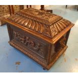 WINE COOLER, Victorian, oak, with detailed animal and floral mythical carving, on castors,