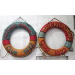 LIFE BUOY RINGS, a pair, decorative Vintage style, marked 'Oxford Rowing Club - 1922',