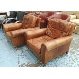 CLUB ARMCHAIRS, a pair, in brown leather, 100cm D x 92cm W x 88cm H.