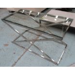 SIDE TABLE, rectangular 'x' chrome with polished glass top, 110cm x 50cm D x 60cm H.