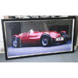 BUGATTI RACING CAR, red, framed and glazed, 93cm x 172cm.