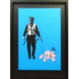 REDLOCK, 'Police Dog', acrylic on canvas, mounted in black frame, 99cm x 70cm.