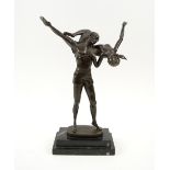 STUDY OF GYMNASTS, patinated bronze, marble base, 37cm H overall.