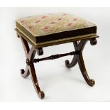 STOOL, early Victorian mahogany with needlework tapestry seat, 40cm x 40cm x 42cm H.