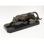 ANIMALIER BRONZE, study of a crouching panther, marble slab base, 43cm x 13cm H max.