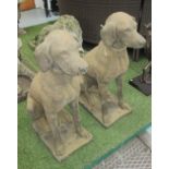 GARDEN DOG STATUES, a pair, 19th century Cotswold stone style, weathered finish, 75cm H x 55cm W.