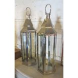 HANGING LANTERNS, a pair, with glazed panels, 86cm H.