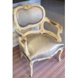 FAUTEUIL, late 19th century French, grey painted with silver upholstery.