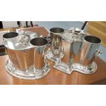 WINE COOLERS, two, for two bottles in a plated finish with faults, 34cm L.